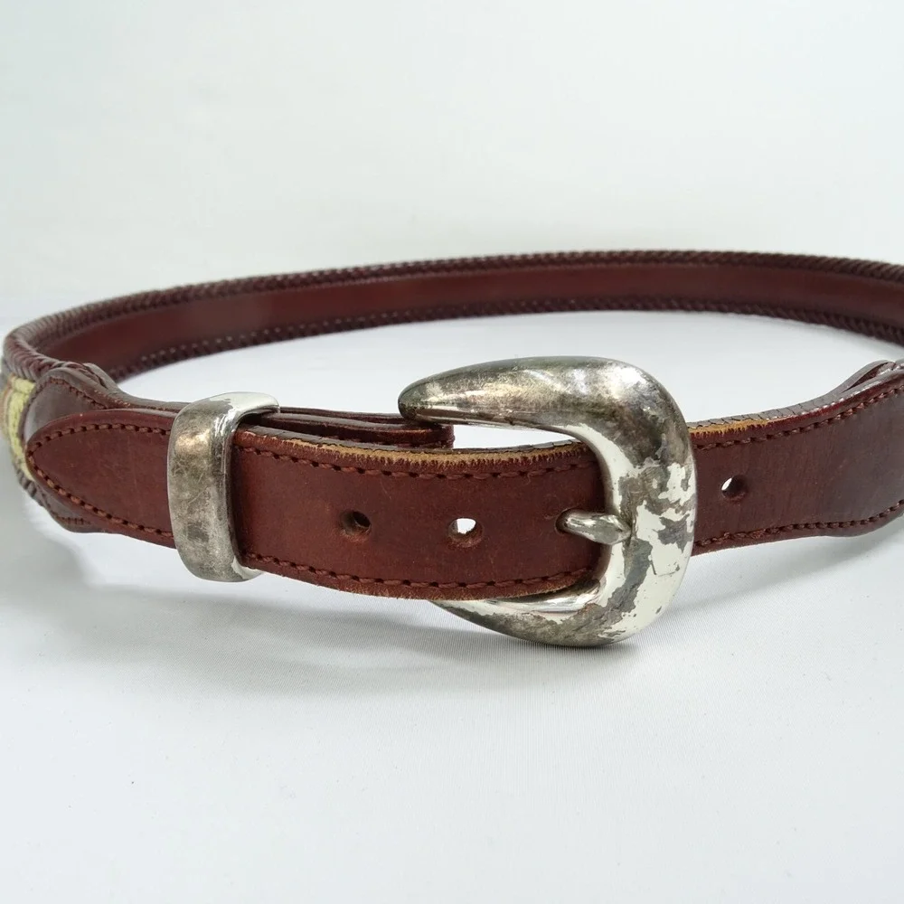 Brighton Santos Fabric Leather Men's Size 42 Buckle Belt 67506 Braided Egde Prep